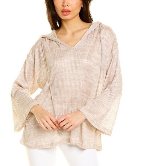 Something Navy Paz Hoodie Pullover Tan Knit Beachy Tassels Linen Oversized XXS - Picture 1 of 11